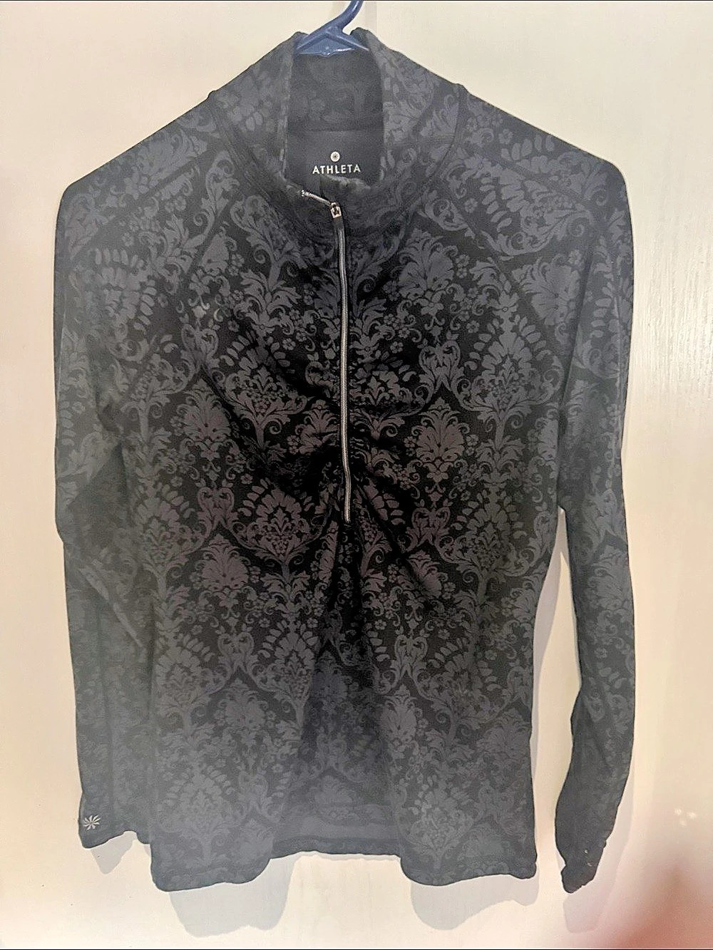 Athleta Damask Print Softshell Full Zip Jacket Black Medium